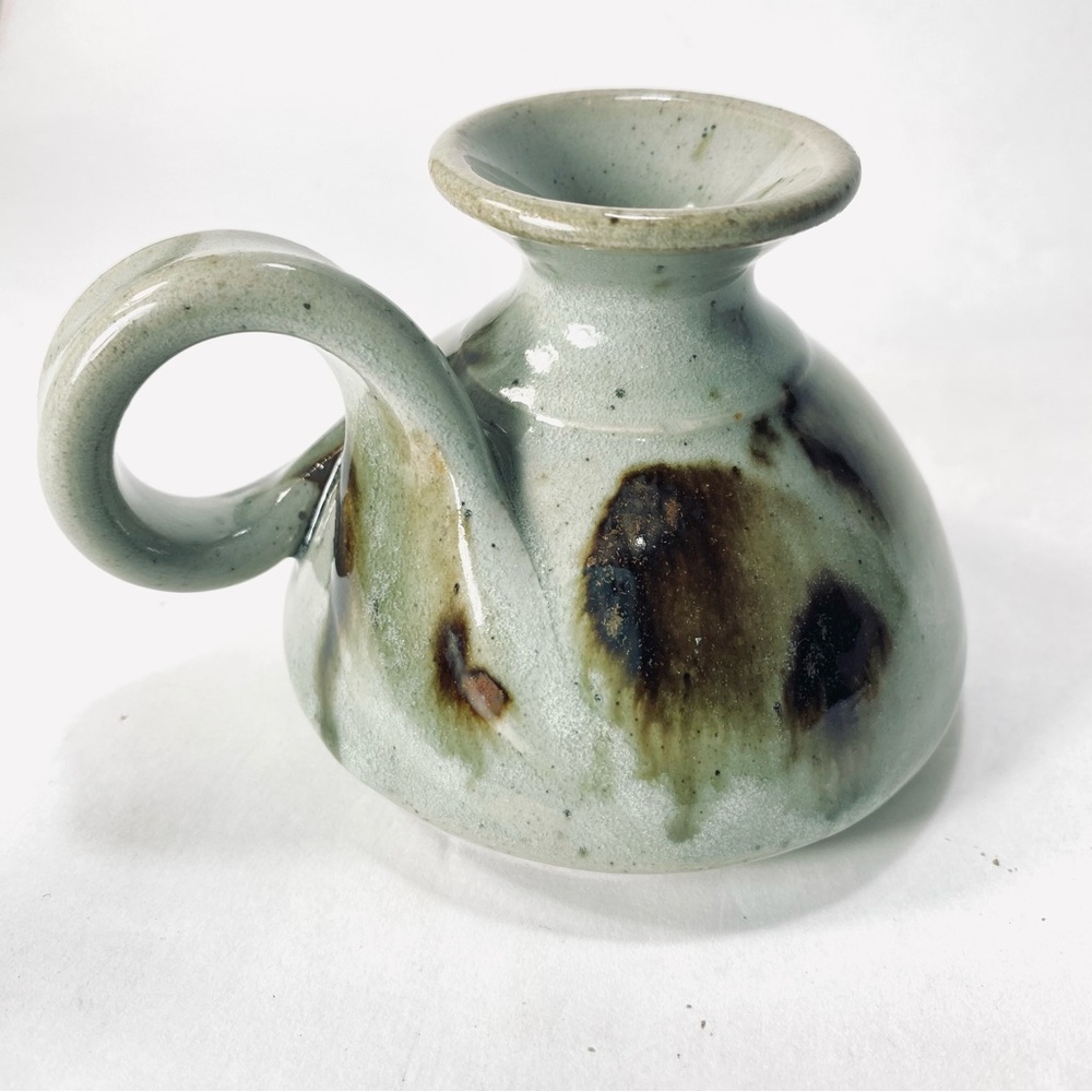 Signed Art Studio Pottery Small Stoneware Oil Lamp or Vase